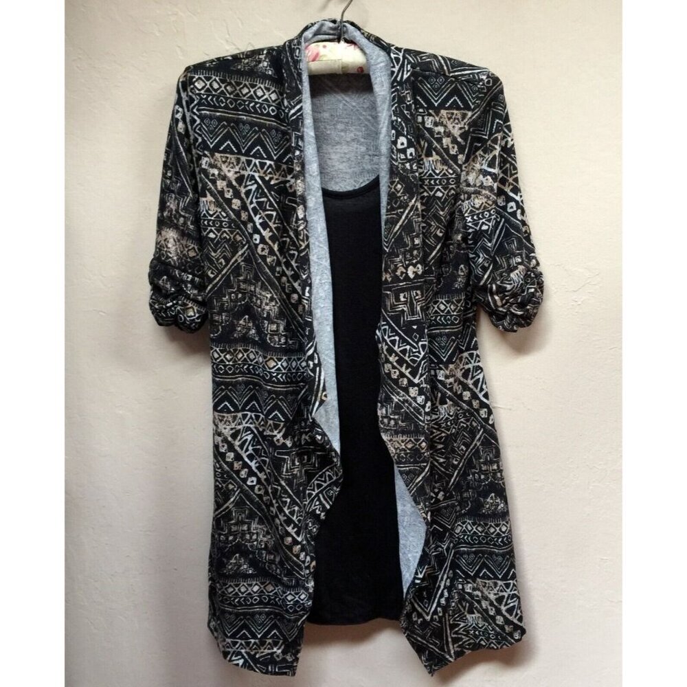 Delirious Women Mini Shift Dress with Attached Tribal Cardigan Large Black Brown